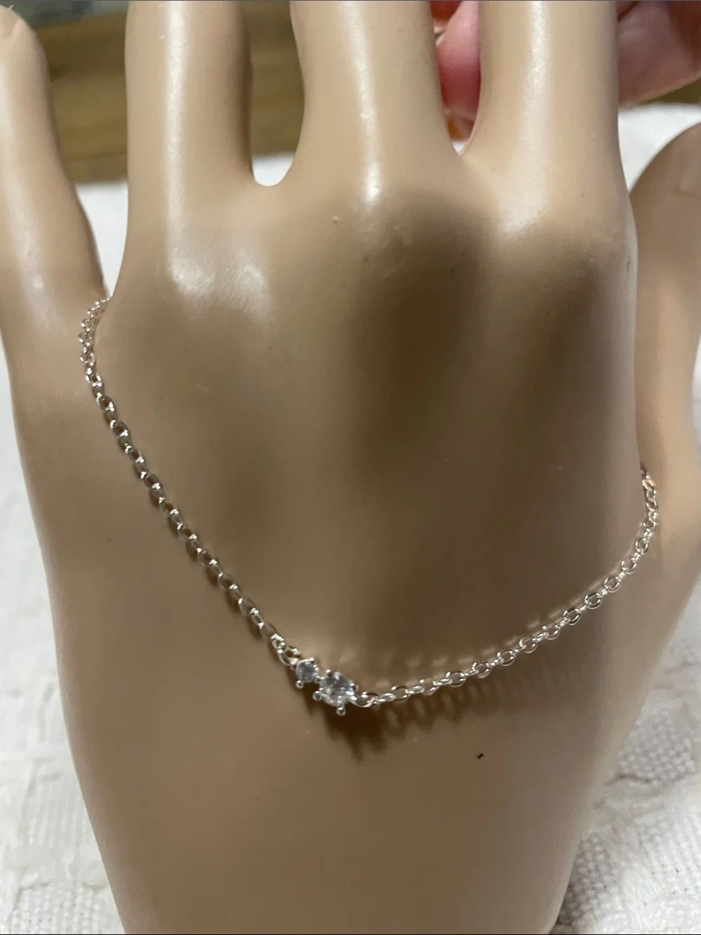 Delicate 925 Silver Chain anklet with Clear Crystal Accent - Women's Jewelry